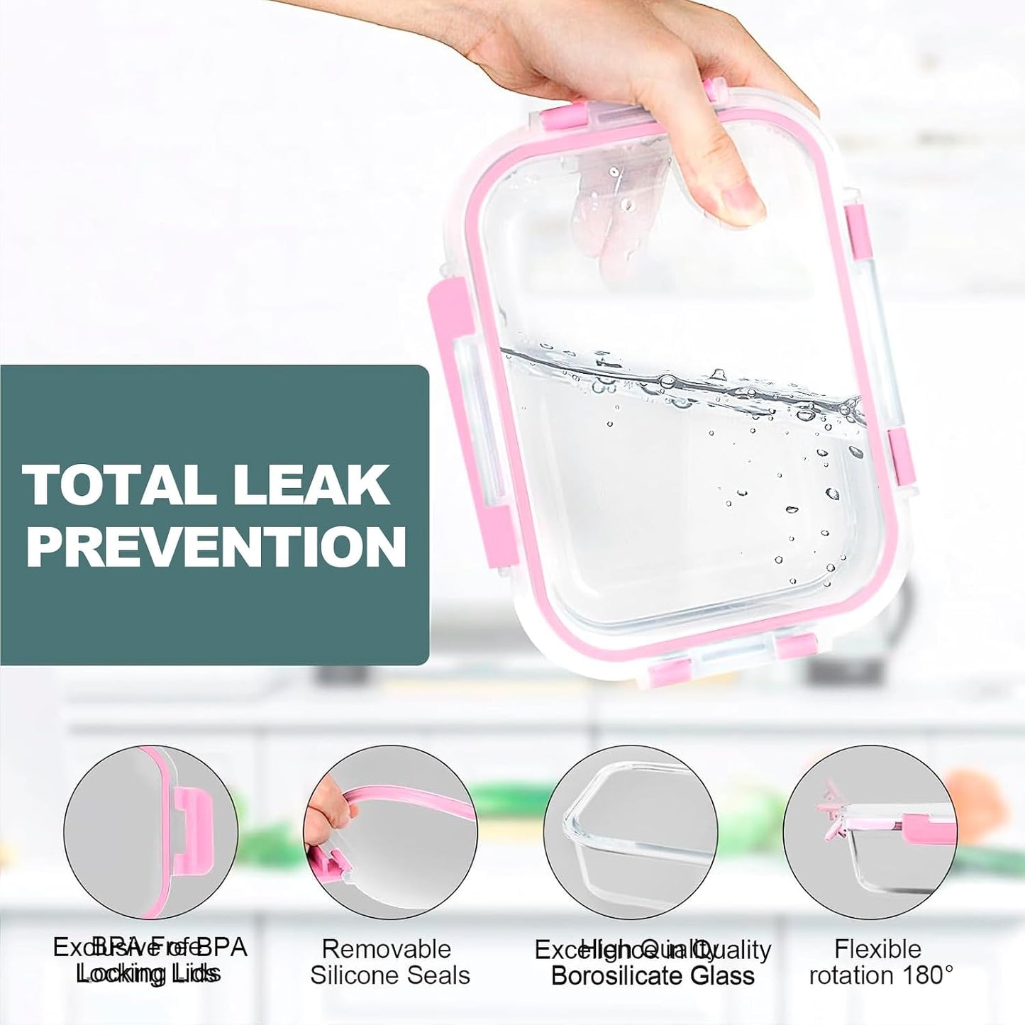 VERONES 10Pack Glass Meal Prep Containers, Airtight Glass Lunch Containers,Stackable Glass Food Storage Containers Set with Lids,Exclusive of BPA, for Microwave,Oven, Freezer&Dishwasher Friendly,Green