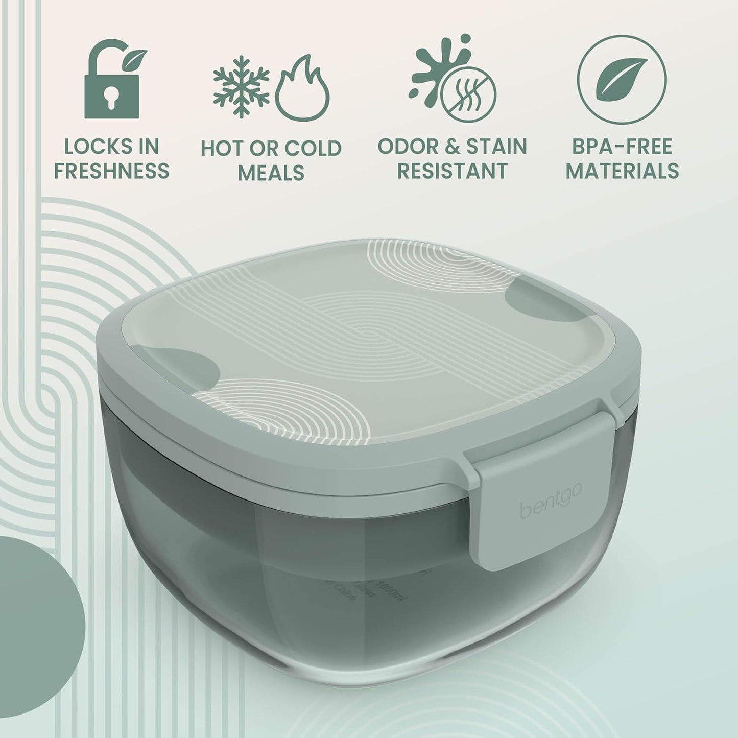 Bentgo Glass Salad Container - 7.6-Cup Salad Bowl with Airtight Lid, Leak-Proof Sauce Container, 4-Compartment Bento Tray & Reusable Fork - BPA-Free for Meal Prep, Office & More (Light Blue)