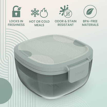 Bentgo Glass Salad Container - 7.6-Cup Salad Bowl with Airtight Lid, Leak-Proof Sauce Container, 4-Compartment Bento Tray & Reusable Fork - BPA-Free for Meal Prep, Office & More (Light Blue)