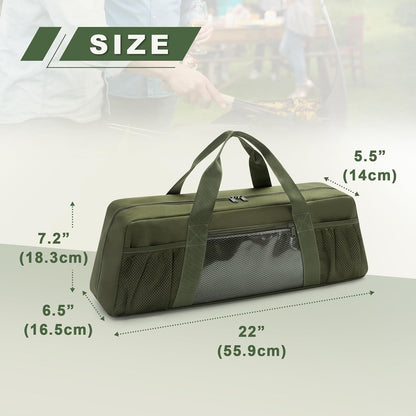 HODRANT Grill Tool Storage Bag, Outdoor BBQ Utensil Holder for Barbecue Tool up to 22", Large Grill Utensil Storage Caddy with Pockets, BBQ Accessories Case Container for Camping, Bag Only, Black