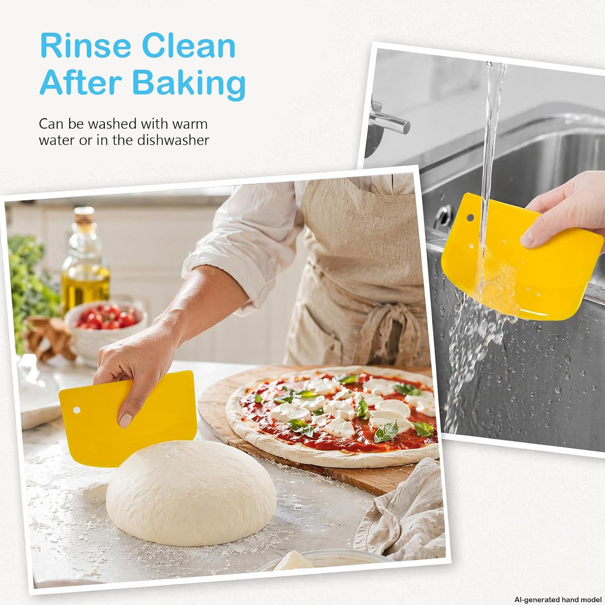 7 Dough Scrapers for Baking, Flexible Bowl Scraper with Dough Cutter Edge
