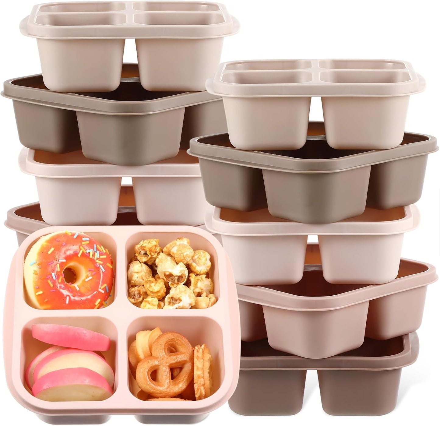 Honeydak 10 Pack Bento Snack Containers 4 Compartment Snack Boxes Reusable Containers with Lids Divided Meal Prep Lunch Food Storage Box for School Work Travel
