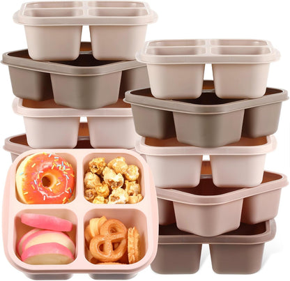 Honeydak 10 Pack Bento Snack Containers 4 Compartment Snack Boxes Reusable Containers with Lids Divided Meal Prep Lunch Food Storage Box for School Work Travel