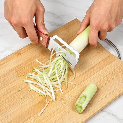 2 Pack Multi-Functional Vegetable Peeler, 3-in-1 Stainless Steel Peeler Shredder with Bottle Opener, Multifunctional Vegetable and Fruit Slicing Knife with Wooden Handle for Kitchen