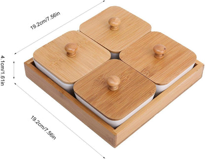 Ceramic Snack Serving Tray Compartment Serving Platter with Lid and Pallets Removable Container Food Storage for Appetizer, Condiments, Nuts(4 grid)