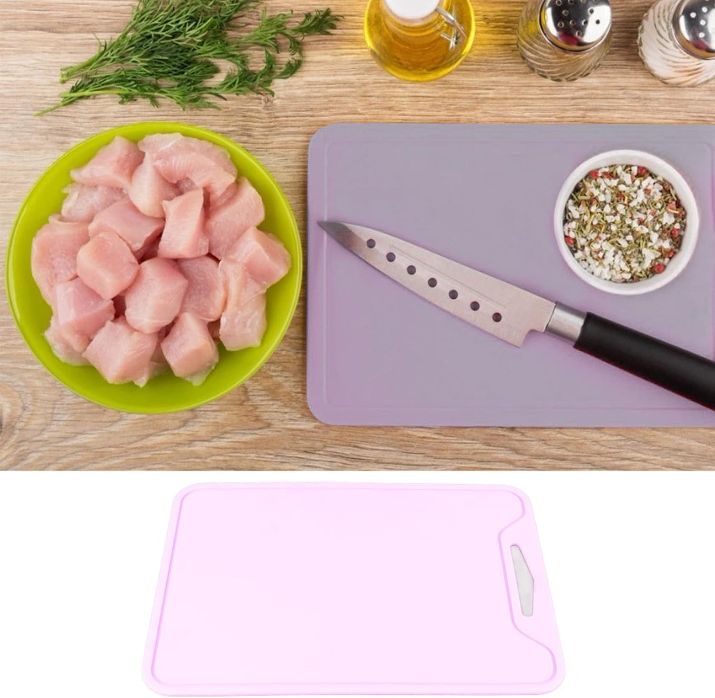 Flexible Kitchen Cutting Mats, Food Grade Silicone, Purple, with Hanging Hole