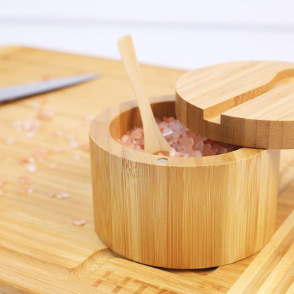 HTB Bamboo Salt Cellar with Mini Spoon and Magnetic Swivel Lid