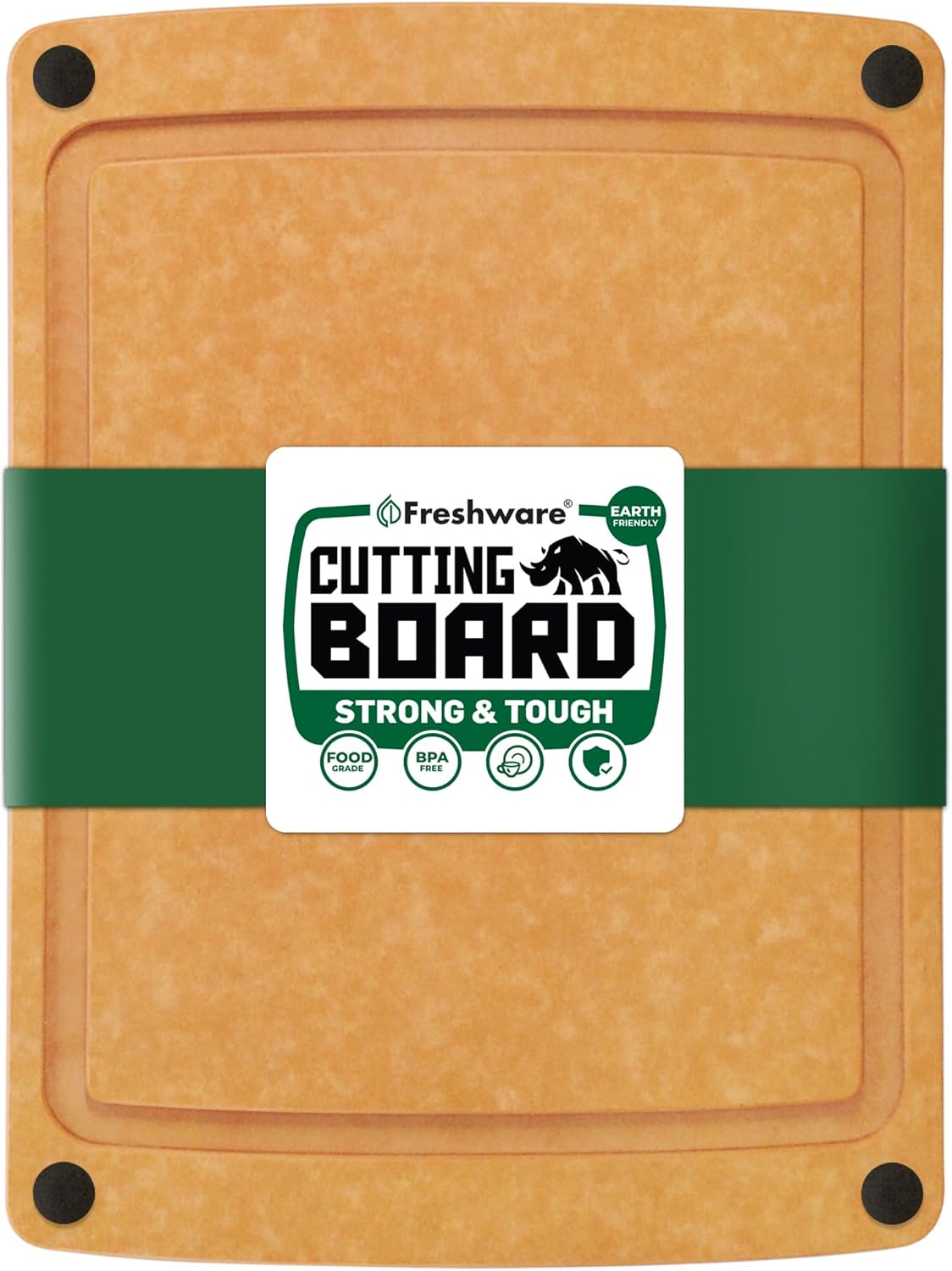 Freshware Wood Cutting Boards for Kitchen, Juice Groove, Non-Slip Silicone Feet, Dishwasher Safe, Medium 12" x 9" and Large, 15" x 11.25", Set of 2, Natural