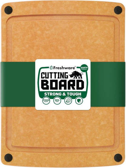 Freshware Wood Cutting Boards for Kitchen, Juice Groove, Non-Slip Silicone Feet, Dishwasher Safe, Medium 12" x 9" and Large, 15" x 11.25", Set of 2, Natural
