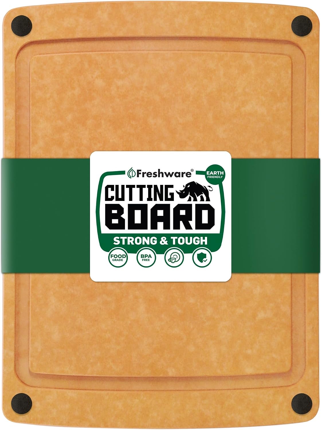 Freshware Wood Cutting Boards for Kitchen, Juice Groove, Non-Slip Silicone Feet, Dishwasher Safe, Medium 12" x 9" and Large, 15" x 11.25", Set of 2, Natural