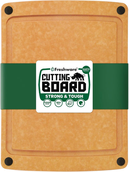 Freshware Wood Cutting Boards for Kitchen, Juice Groove, Non-Slip Silicone Feet, Dishwasher Safe, Medium 12" x 9" and Large, 15" x 11.25", Set of 2, Natural