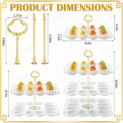 Potchen Multi Tier Ceramic Deviled Egg Platter Deviled Egg Tray Container, Detachable Eggs Holder Tower Wedding Party Food Container for Kitchen Countertop Microwave Dishwasher Freezer(Flower,3 Tier)