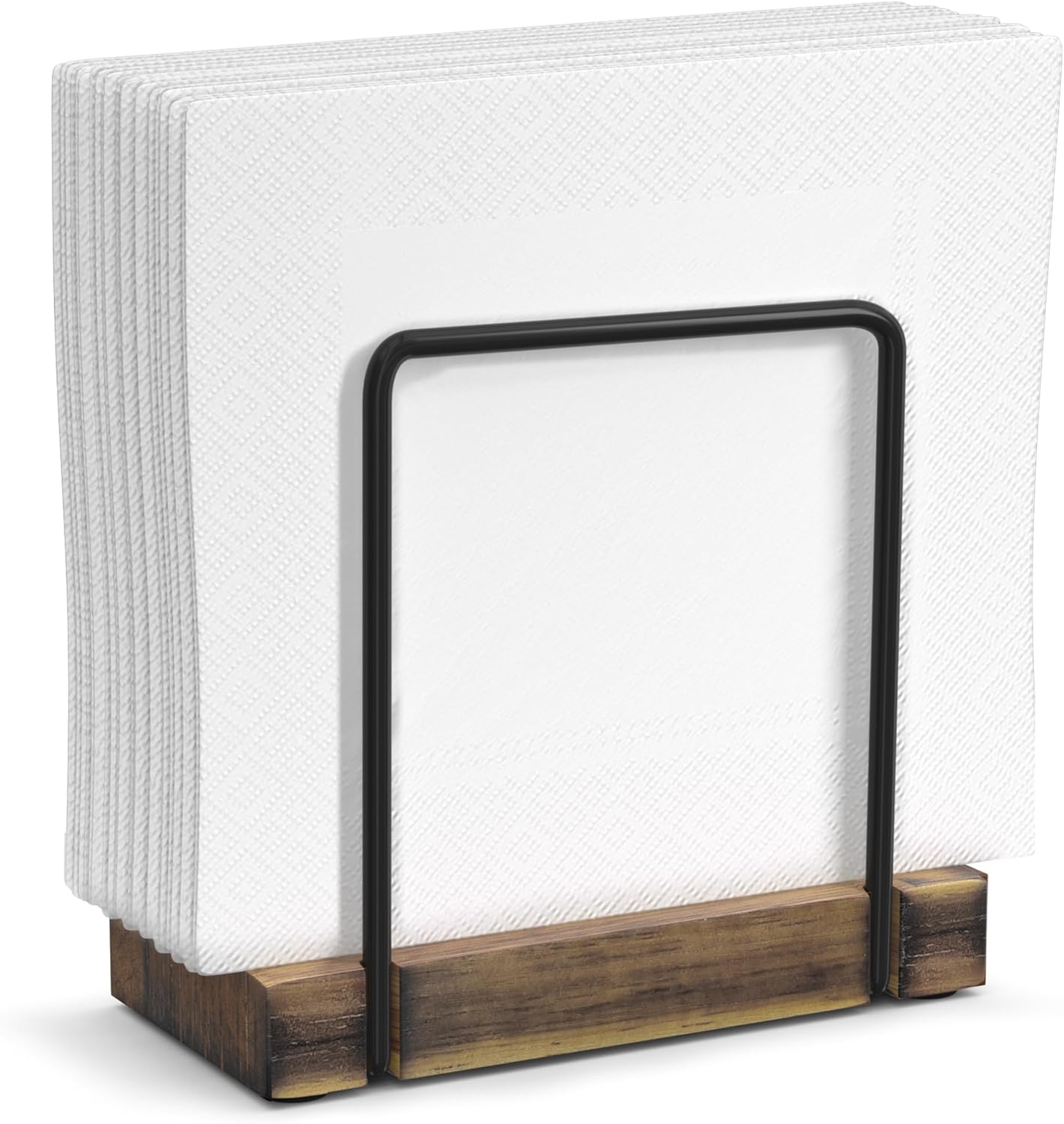 Wican Napkin Holder for Table, Bamboo Iron Standing Napkin Dispenser for Kitchen Dining Farmhouse Cocktail Picnic Bar Rustic Wood Holders for Paper Mail Bills Suitable for All Dining Room Decors Black