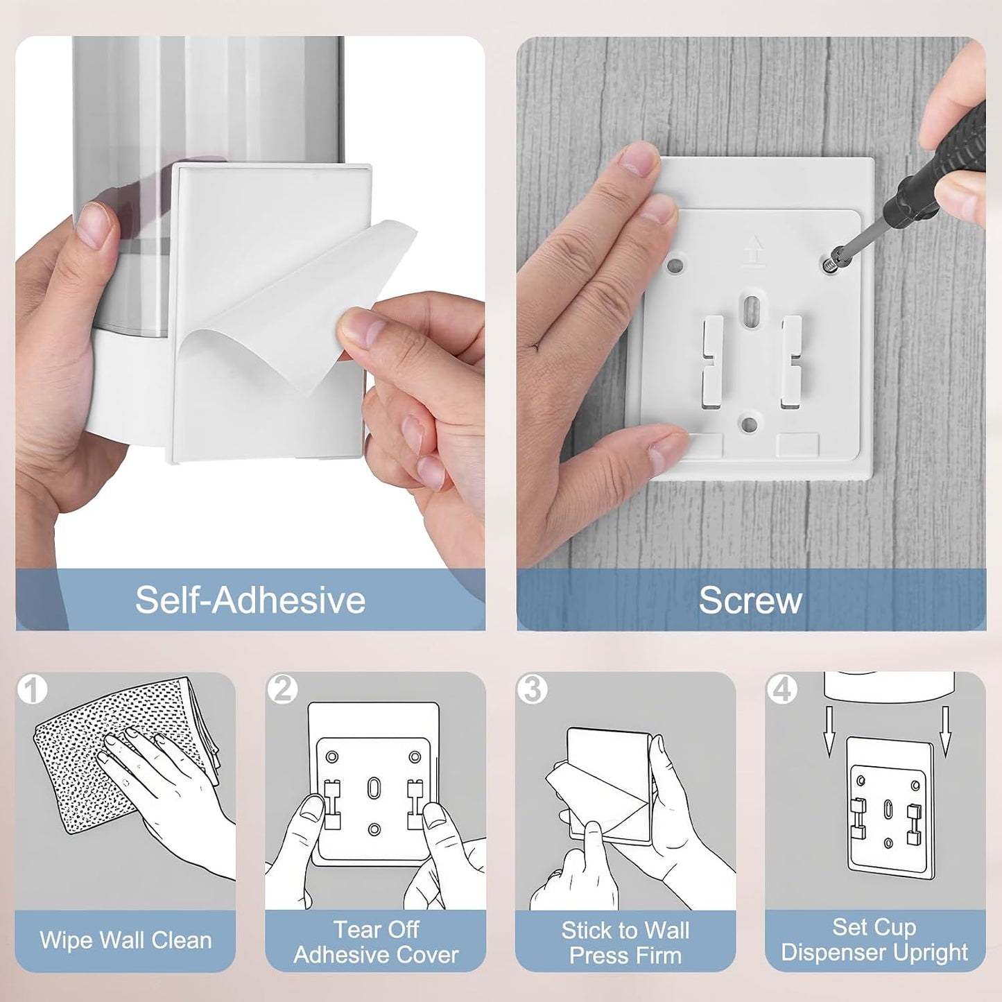 MYITYARD Cup Dispenser, Pull Type Wall Mount Cup Holder for Water Cooler Fit 3oz-5oz Disposable Paper and Plastic Cups, Bathroom Mouthwash Cup Dispenser for Home, Office, Gym, Hospital (White)