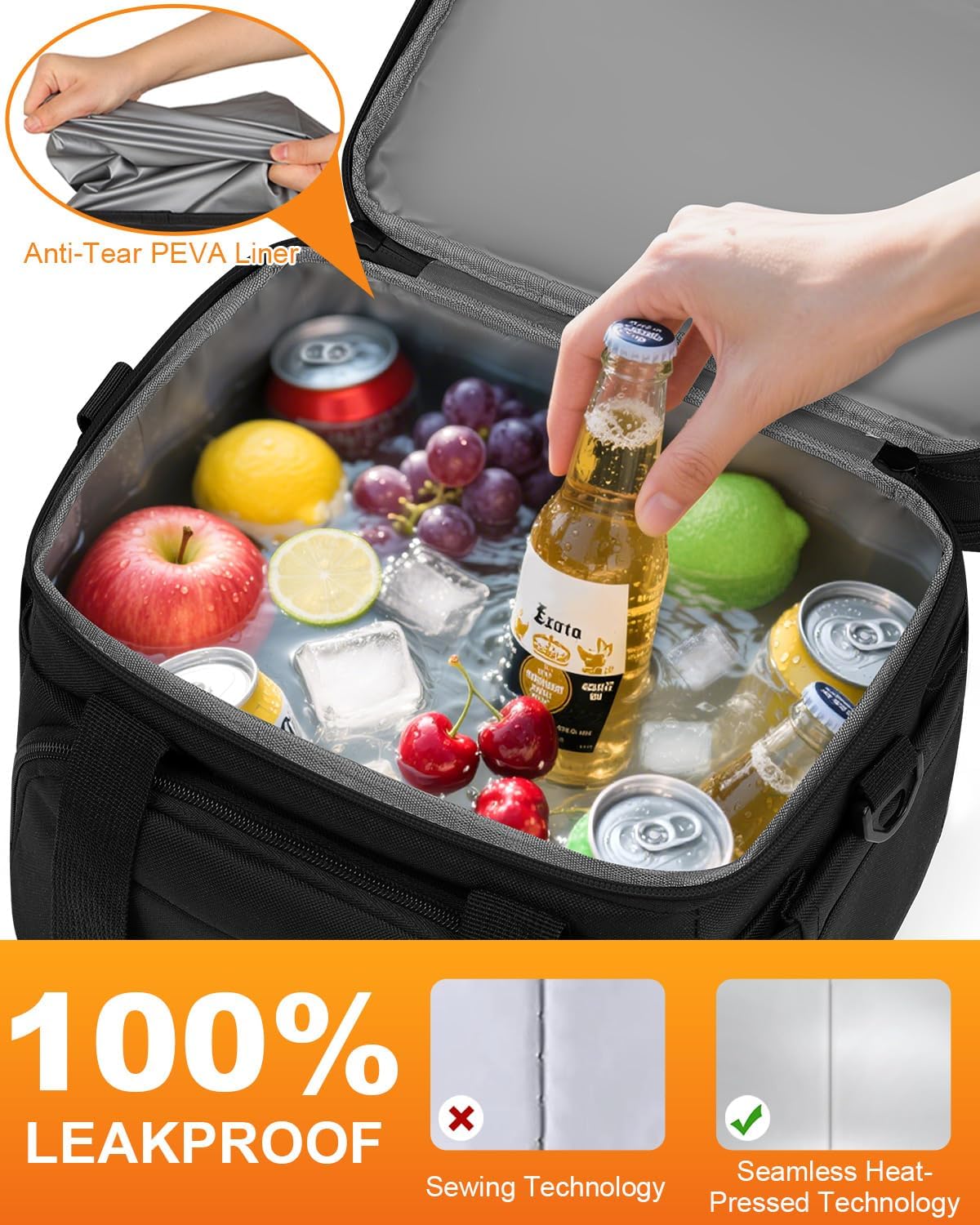 Pritent Lunch Box For Men Women Double Deck Insulated Lunch Bag For Men Woman Leakproof Expandable Cooler Bag with Adjustable Shoulder Strap for Kids Shool Work Picnic Camping(Beige,Large)