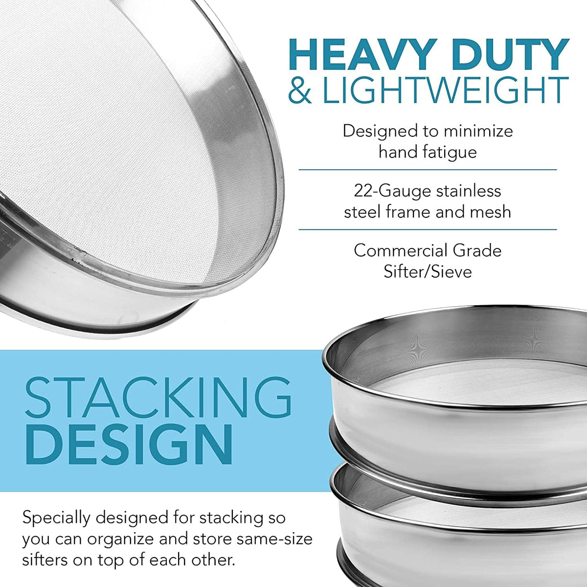 Vollum Stainless Steel Flour Sifter Fine Mesh Baking Sieve