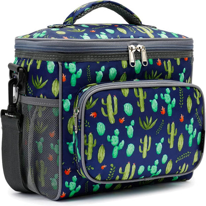 FlowFly Insulated Reusable Lunch Bag Adult Large Lunch Box for Women and Men with Adjustable Shoulder Strap,Front Zipper Pocket and Dual Large Mesh Side Pockets,Cherry - Colors B