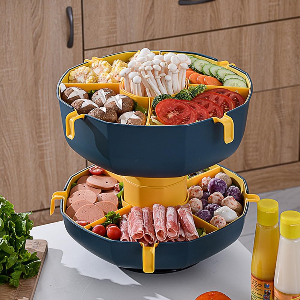 Rotatable Vegetable Draining Basket with Handle - Multi-Grid Hot Pot Serving Platter for Fruits and Vegetables