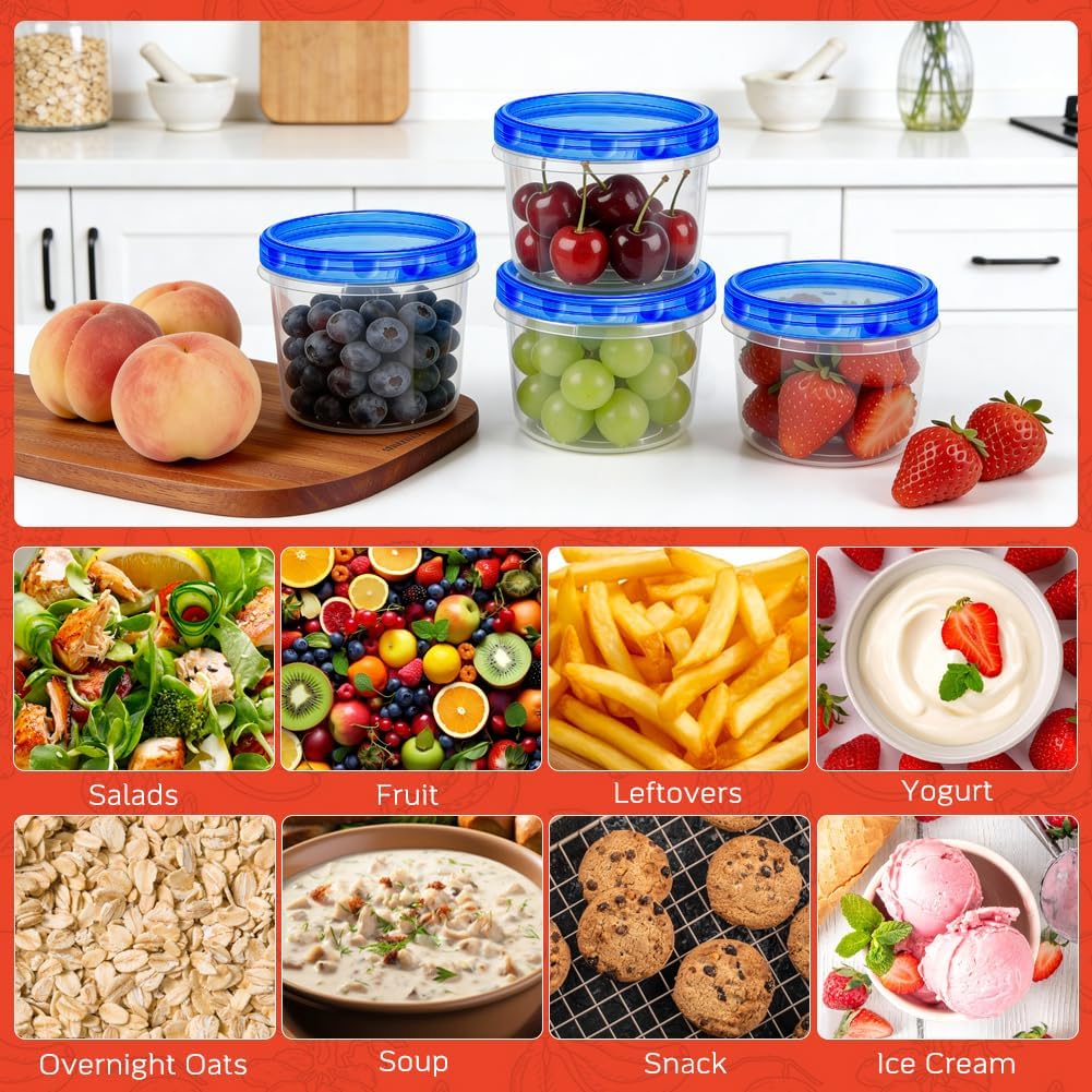 10 Pack 34oz Reusable Freezer Food Storage Containers with Twist Top Lids, Airtight Plastic Meal Prep Food Containers for Leftover Lunch Fruit Salad Oats, Clear Large Soup Container Microwave Safe