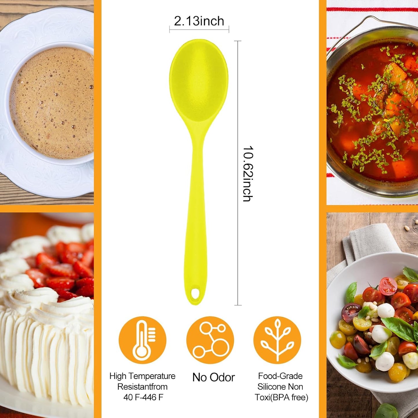 2 Pcs Silicone Nonstick Mixing Spoon, Silicone Spoons for Cooking Heat Resistant, Cooking Utensil for Kitchen Cooking Baking Stirring Serving (Black)