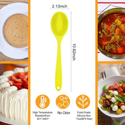 2 Pcs Silicone Nonstick Mixing Spoon, Silicone Spoons for Cooking Heat Resistant, Cooking Utensil for Kitchen Cooking Baking Stirring Serving (Black)