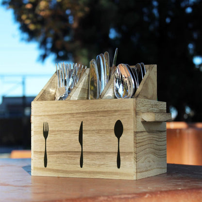 Ikee Design Wooden Utensil Caddy with Handles, Silverware Caddy, Silverware Holder for Countertop,Party,Camping and Kitchen, Silverware Organizer, Picnic Cutlery Holders, White Color