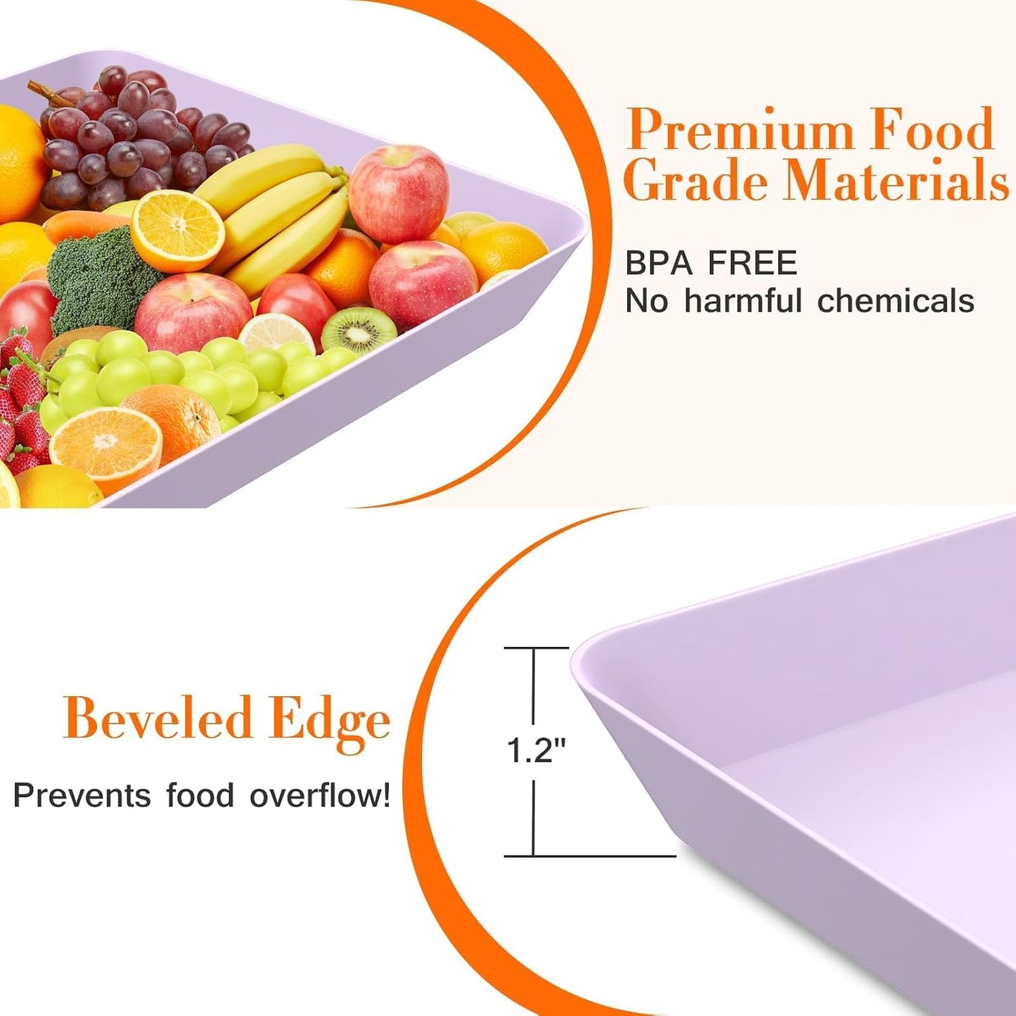 WOWBOX 4 pcs Serving Tray for Party, Grilling Accessories, Serving Platters for Snacks, Fruit, Reusable Plastic Trays for Serving Food and Pantry Organization in Kitchen & for Mothers Day Parties