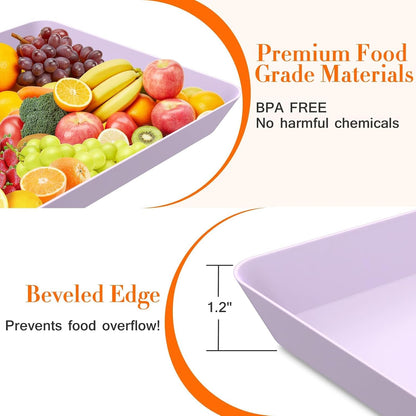 WOWBOX 4 pcs Serving Tray for Party, Grilling Accessories, Serving Platters for Snacks, Fruit, Reusable Plastic Trays for Serving Food and Pantry Organization in Kitchen & for Mothers Day Parties