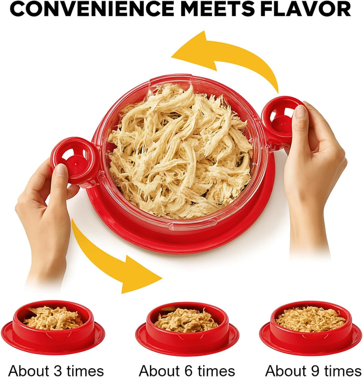 Chicken Shredder Tool Twist with Removable Insert, Chicken Breast Meat Food Shredder, Strong Anti-Slip Strip, Ergonomic Handle, BPA Free, Desmenuzador de Pollo-B1-Red