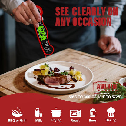 AWLKIM Meat Thermometer Digital, Instant Read Food Thermometer, Red