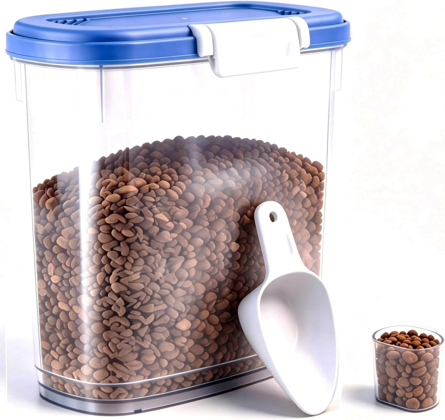 10-15 Lbs Dog Food Storage Container Airtight - Slim Pet Cat Food Container with Lid, Scoop and Cup - Clear Plastic Dry Food Storage Bin for Dogs, Cats, Bird Seeds, Kibble, Pellets, Rice, Flour