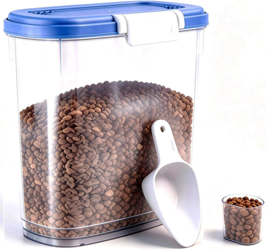 10-15 Lbs Dog Food Storage Container Airtight - Slim Pet Cat Food Container with Lid, Scoop and Cup - Clear Plastic Dry Food Storage Bin for Dogs, Cats, Bird Seeds, Kibble, Pellets, Rice, Flour