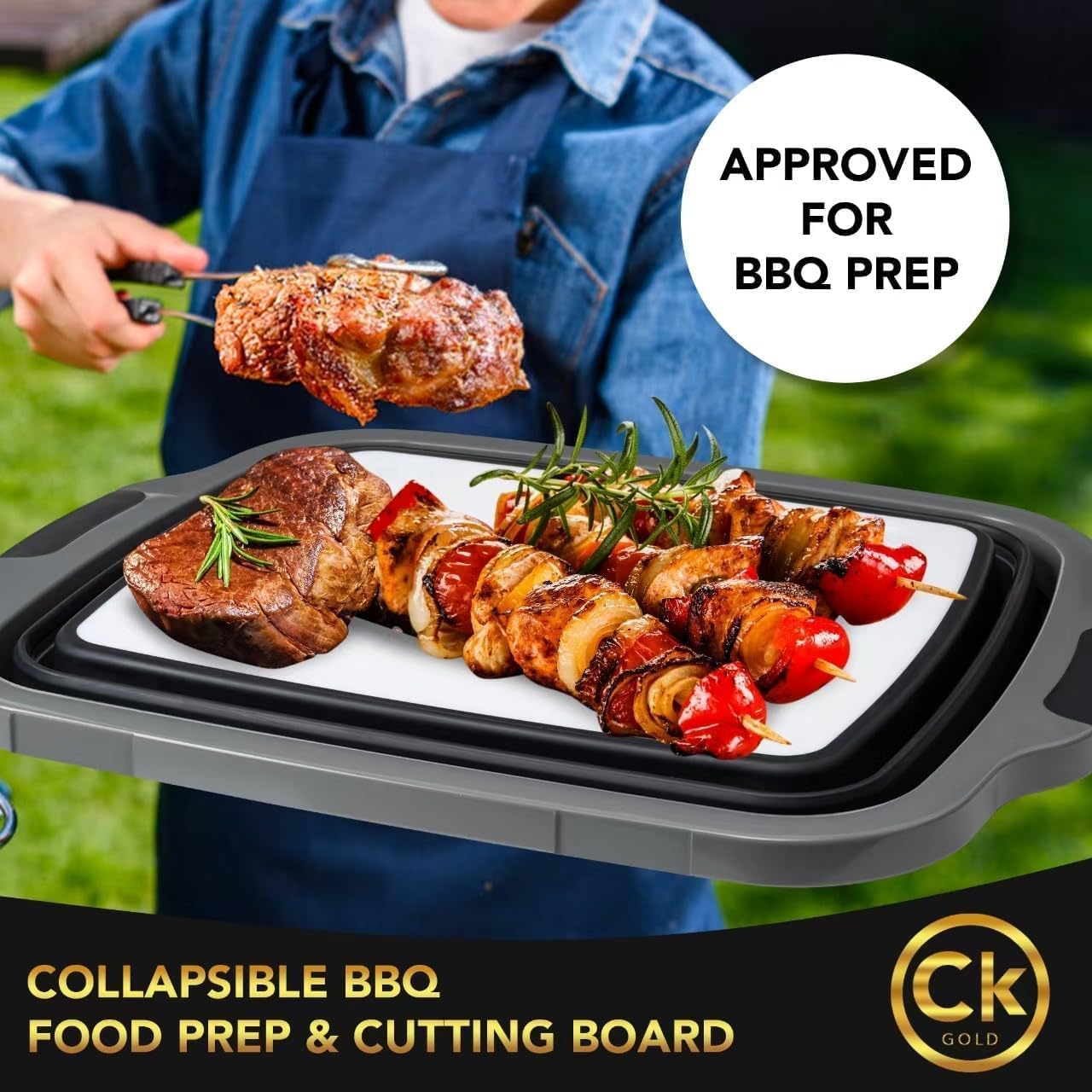 New XL Collapsible BBQ Prep Tub with LOCKING Lid, Cutting Board & Drain Hole | BPA-Free, Food-Grade, Space-Saving Prep Tubs for Marinating, Grilling, Camping & Outdoor Cooking (Black, 16L)