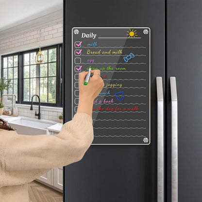 4Pcs Fridge Calendar Set, Clear Magnetic Dry Erase Daily, Weekly, Monthly Planners & Menu Board, w/ 2 Packs of 8 Markers