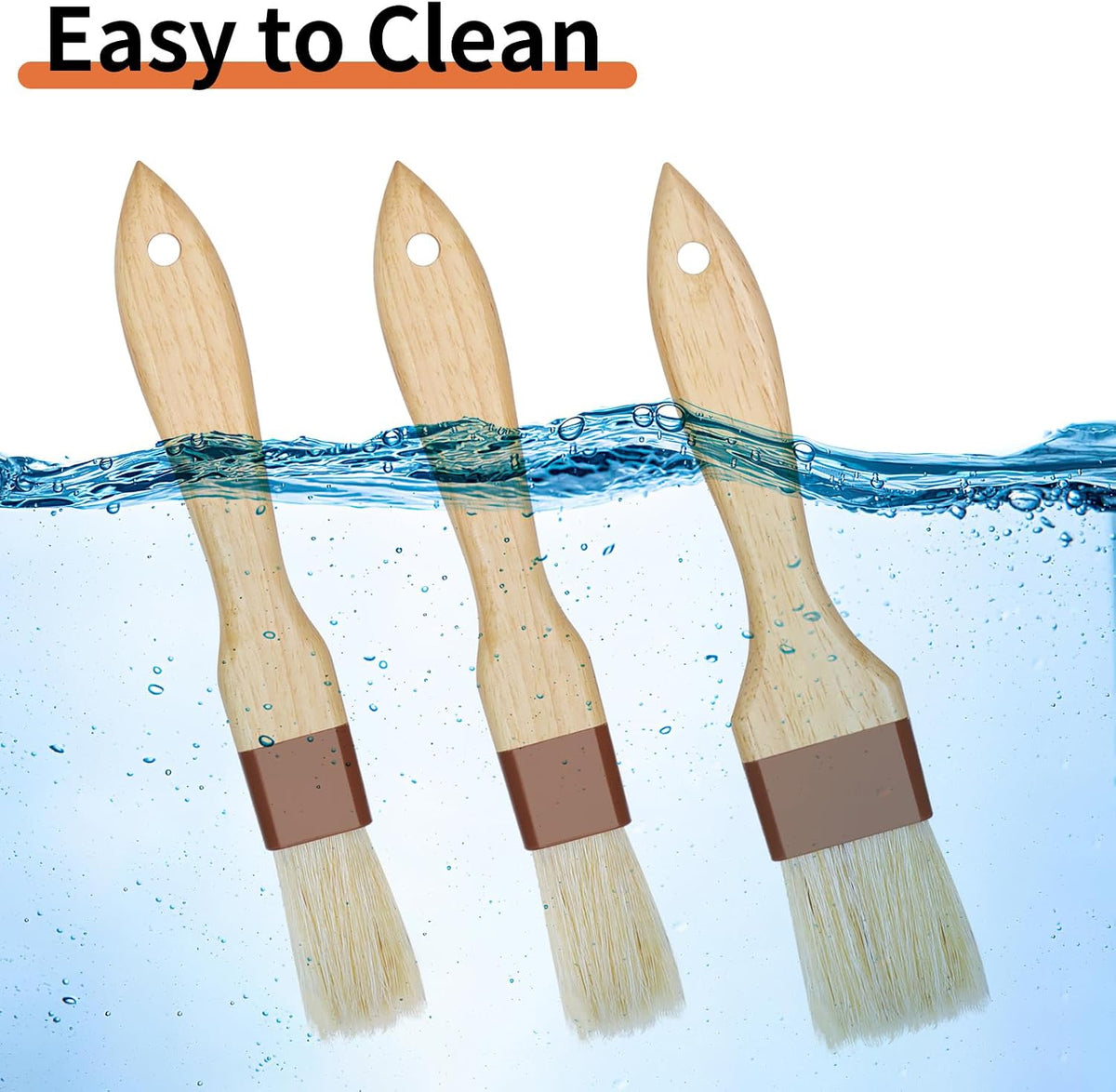 3 Pack Natural Bristle Pastry Brush for Basting Baking Cooking Food