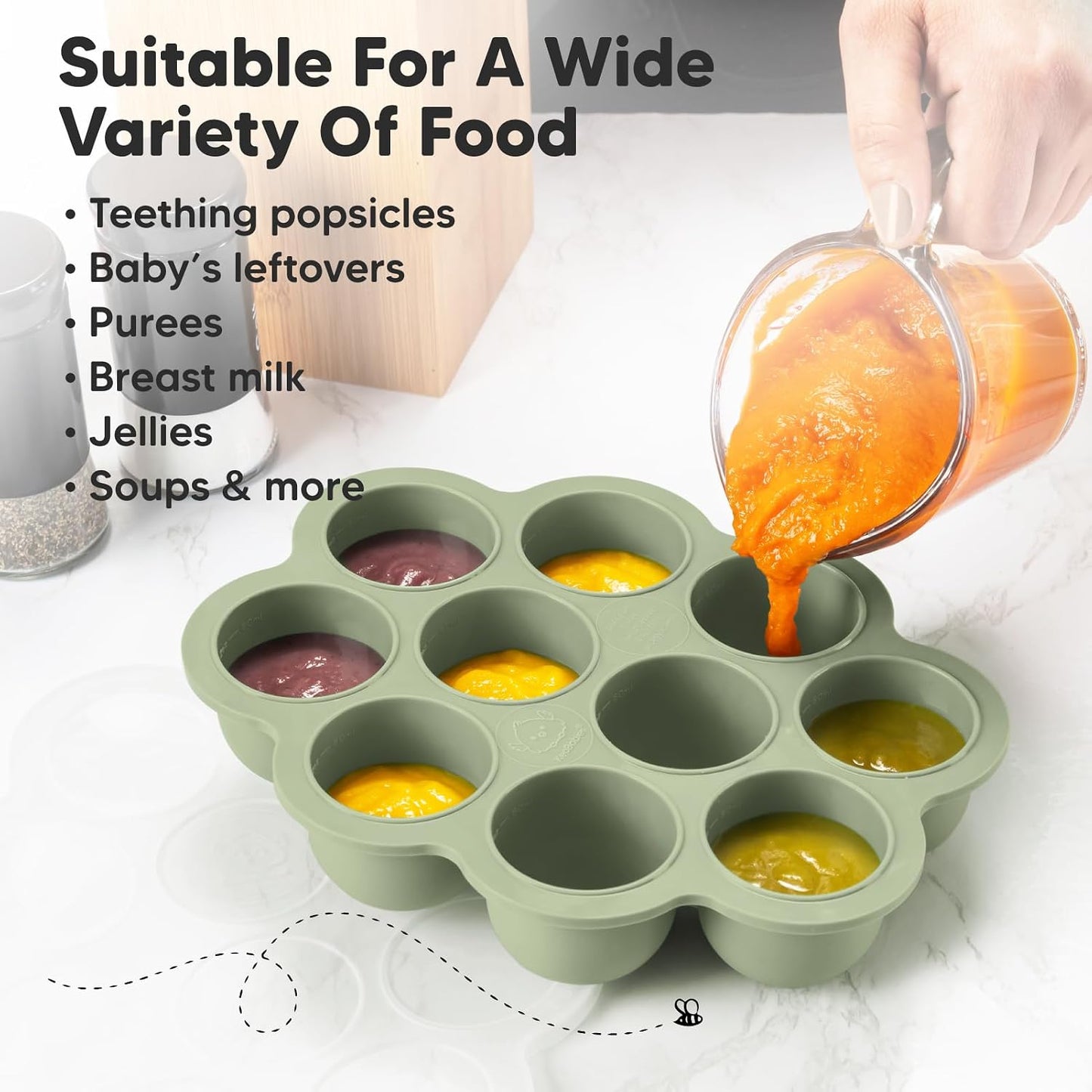 KeaBabies Silicone Food Freezer Trays with Lid, 2oz x 10 Pods Baby Food Storage Containers, Easy Puree Meal Prep, Breast Milk Silicone Freezer Molds, Dishwasher, Microwave Safe, BPA-Free (Slate)