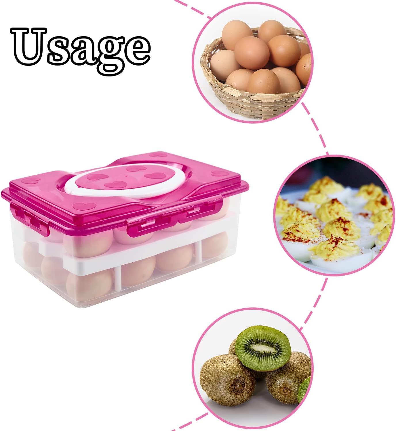 2 Tiers Egg Container Deviled Egg Carrier Eggs Holder with Handle Fridge Freezer Storage by DELIFUR (Green)