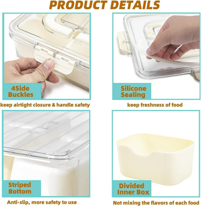 Divided Serving Tray with Lid and Handle, Snackle Box Container Portable Snack Platters with 7 Compartments & Forks, Ice Chilled Organizer for Fruits, Veggies, Salad, Perfect for Entertaining,Picnic
