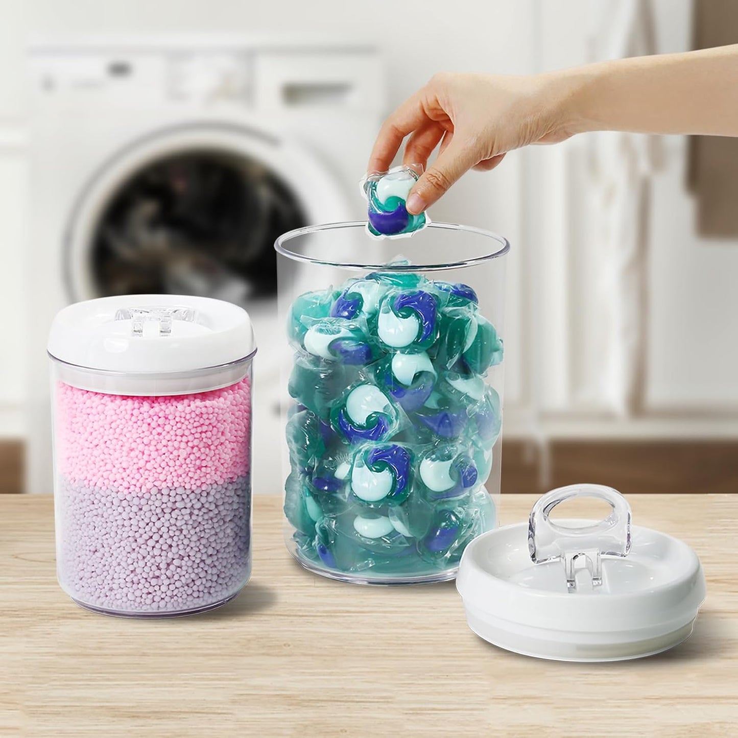 Felli Flip Tite Acrylic Food Storage Container with Lid 6” XL Air Tight Ring Seal Flip Top, Plastic Kitchen Baking Canister for 5 lb Flour Sugar Rice Protein Powder Pantry Organizer (Nest-M, White)