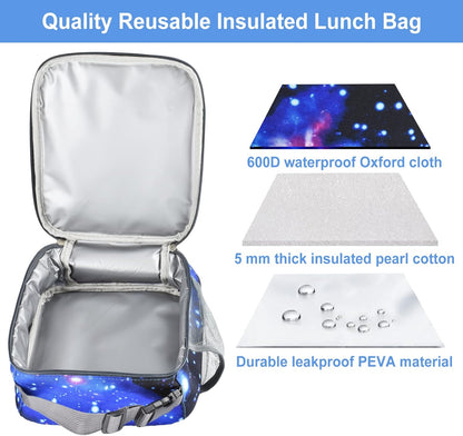 Insulated Lunch Bag, Leakproof Portable Lunch Box for Women Men Boys Girls, Large Capacity Cooler Bag with Handle and Bottle Pocket for Office School Camping Hiking Outdoor Beach Picnic (Black)