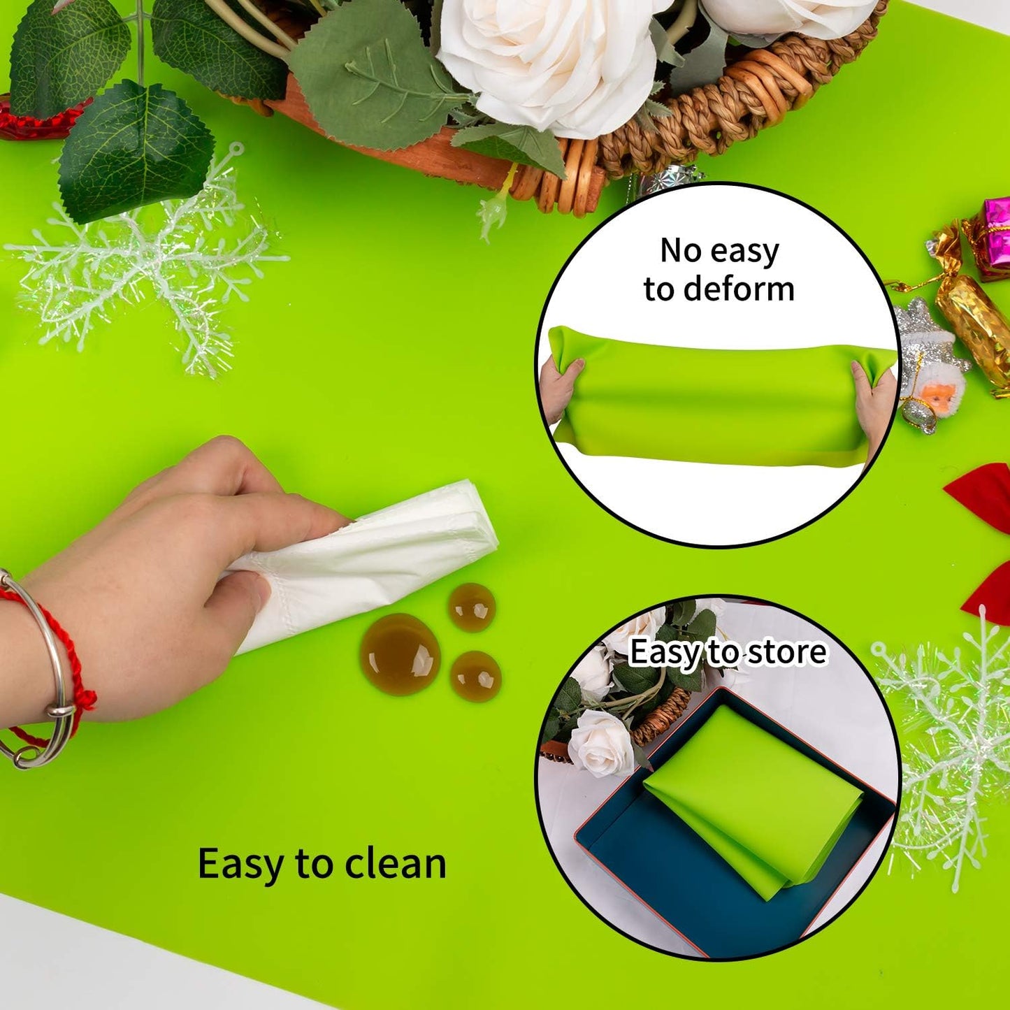 Extra Large Dark Green Countertop Mat - Silicone Table Kitchen Desk Mat - Non-Slip & Heat Resistant - Dinner Placemat Pastry Dough Rolling Mat - Colors B