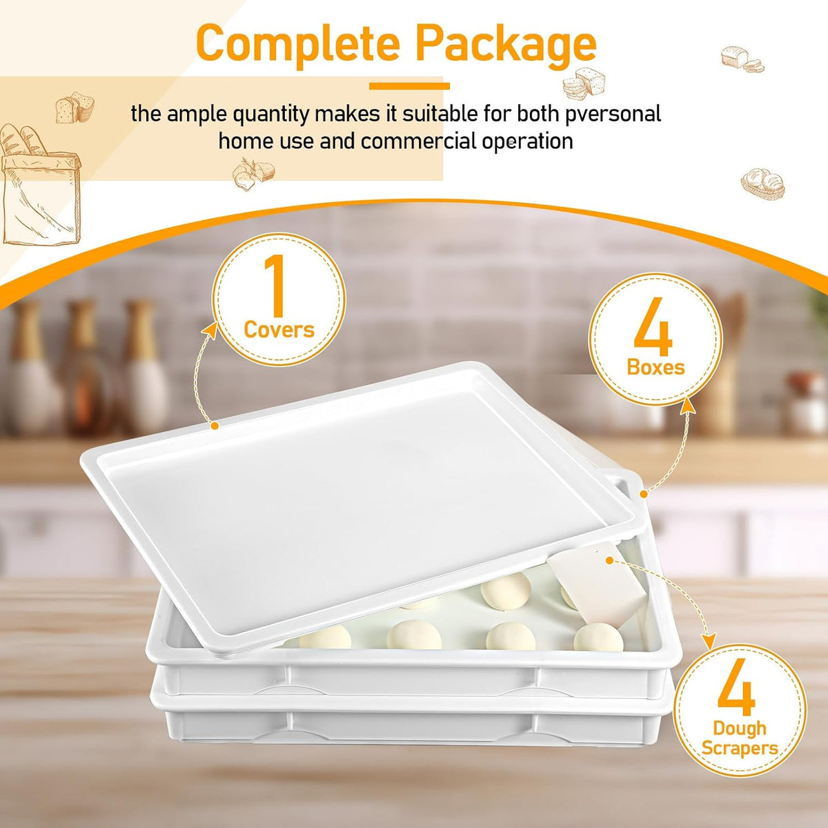 4 Pcs Pizza Dough Proofing Containers Stackable Proofing Box with Lids
