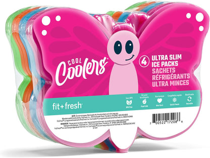 Cool Coolers Kids Lunch Box Ice Packs, Slim Ice Packs for Lunch Bags, Lunch Ice Packs ReusableMulticolored 4 Pack (Butterfly)
