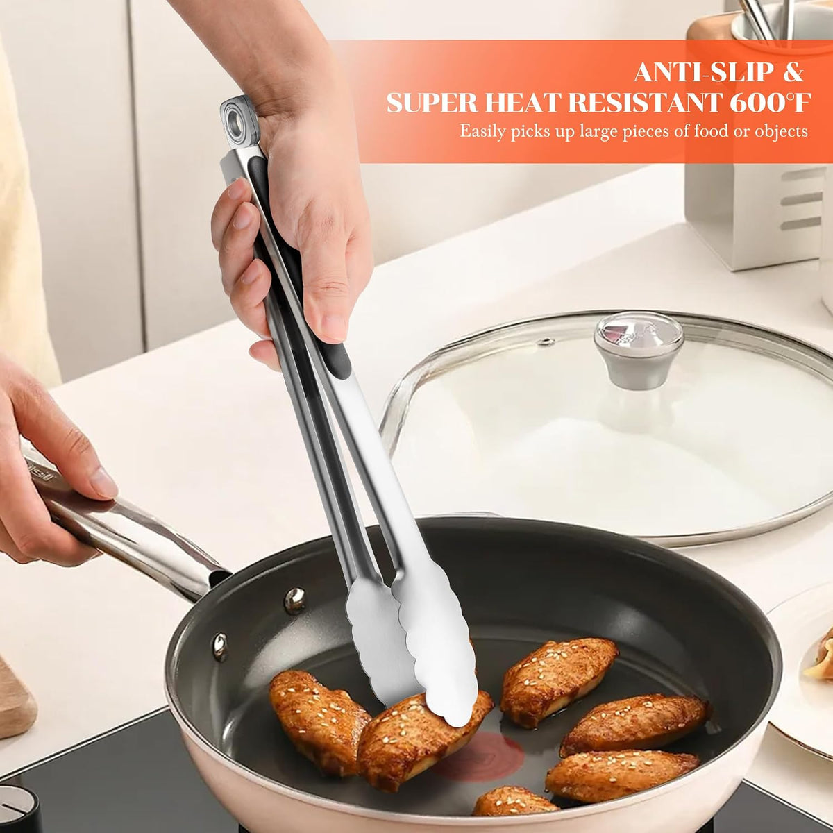 17" Extra Long Metal Tongs,Grilling Tongs,Stainless Steel Tongs for Cooking