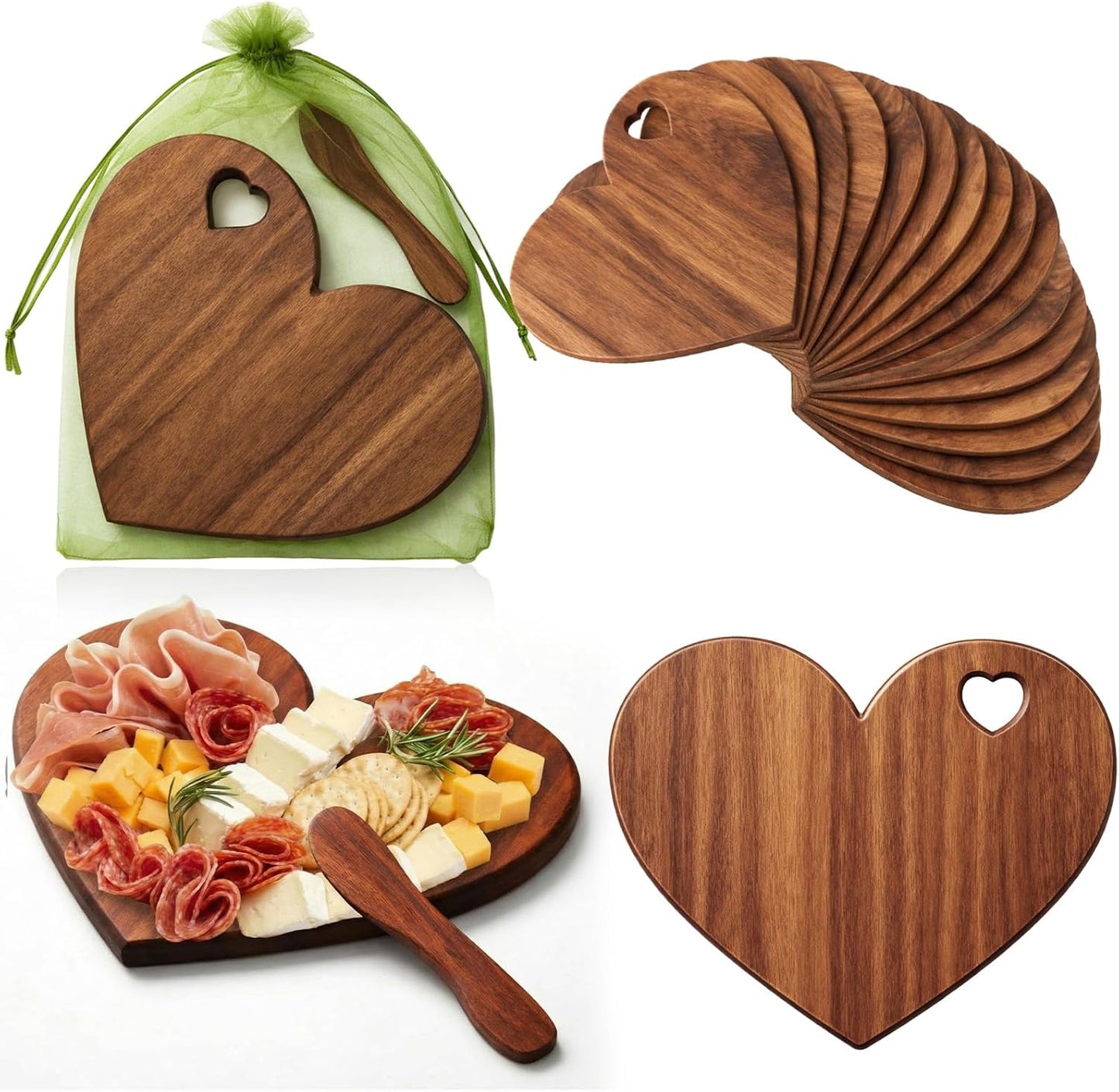 Nuenen 50 Pcs Mini Wooden Charcuterie Board Bulk, Small Wood Cutting Board for Crafts Laser Engraving with Knives Organza Bags Wedding Baby Shower Favors Gift (Square,Bamboo Color)