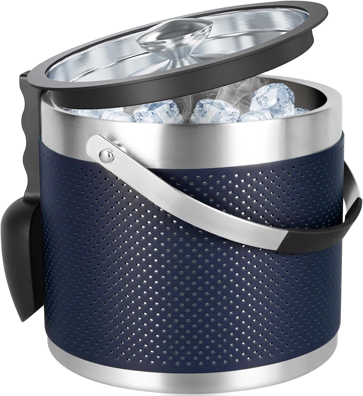 3.2L Double Wall Stainless Steel Ice Bucket with Lid,Scoop, Updated Insulated Ice Bucket for Cocktail Bar and Parties