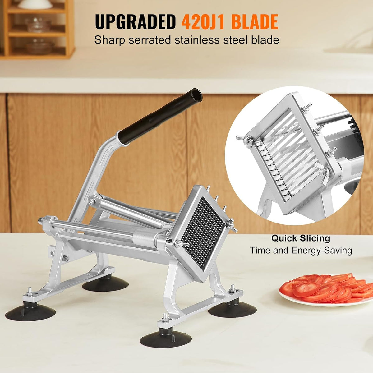 VEVOR Commercial Vegetable Slicer, 3/8" and 3/16" Tomato Slicer, Stainless Steel and Aluminum Alloy Vegetable Cutter Slicer, Manual Tomato Slicer with Non-slip Feet, for Tomatoes, Potatoes, Onions