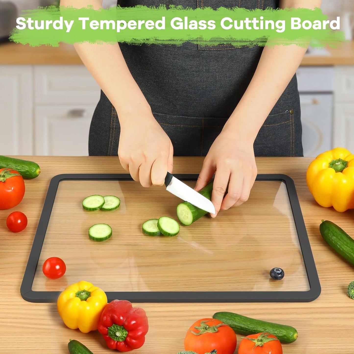 Cutting Board, Tempered Glass Cutting Board for Kitchen Counter, 2Pcs Chopping Board Set with Non-Slip Silicone Edges, Heat Resistant, Dishwasher Safe, Kitchen Decoration