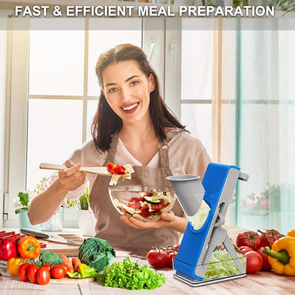 Eletronova Safe Mandoline Slicer for Kitchen, Vegetable Slicer with Container, French Fry Cutter, All in 1 Julienne Slicer for Potato, Thickness Adjustable, Detachable Blade (Gray)