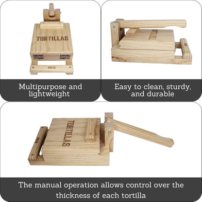 IMUSA 7.5 Inch Wood Tortilla Press